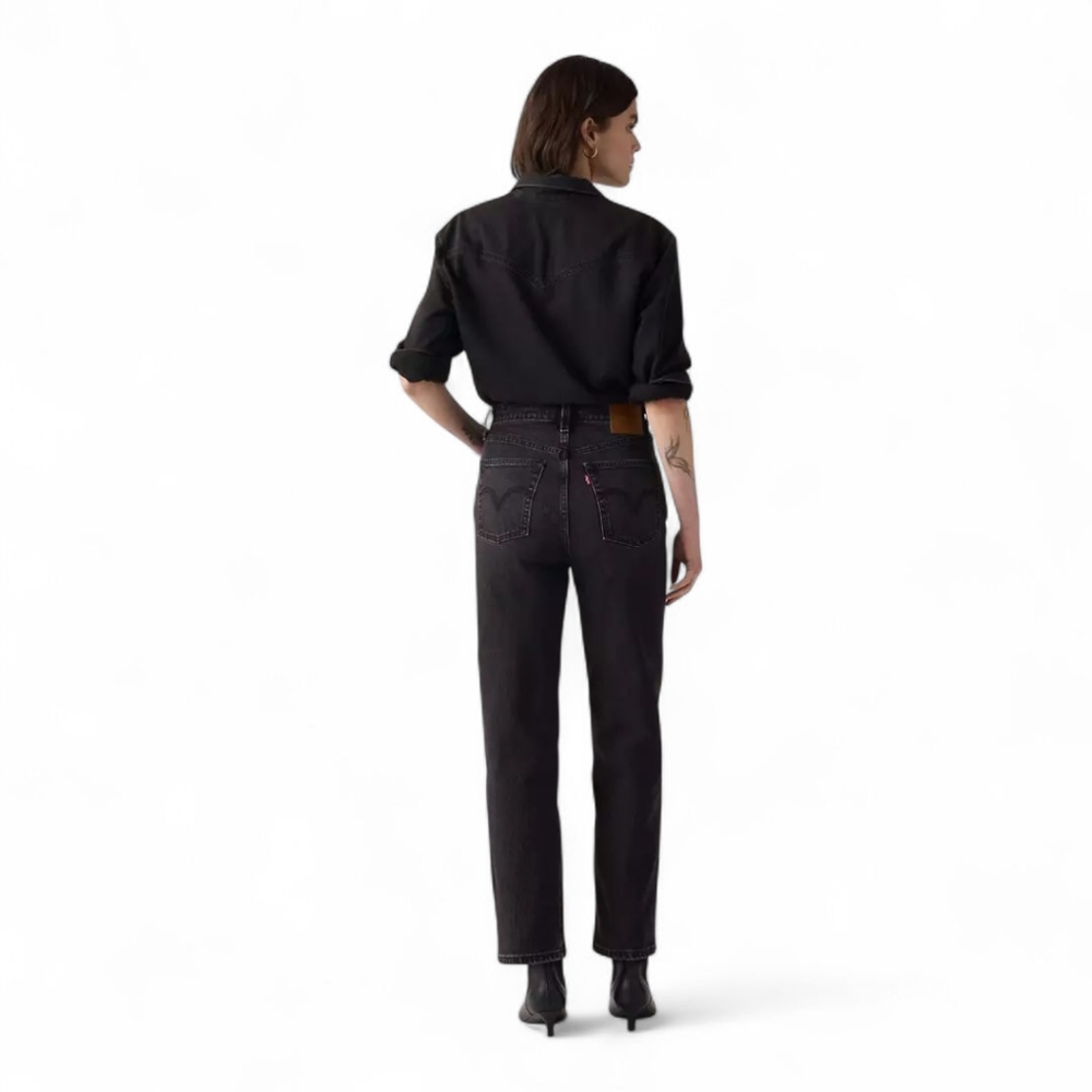 Levi’s Iconic Ribcage High Rise Straight Leg Jeans Black Denim Sz 27 - Picture 15 of 16